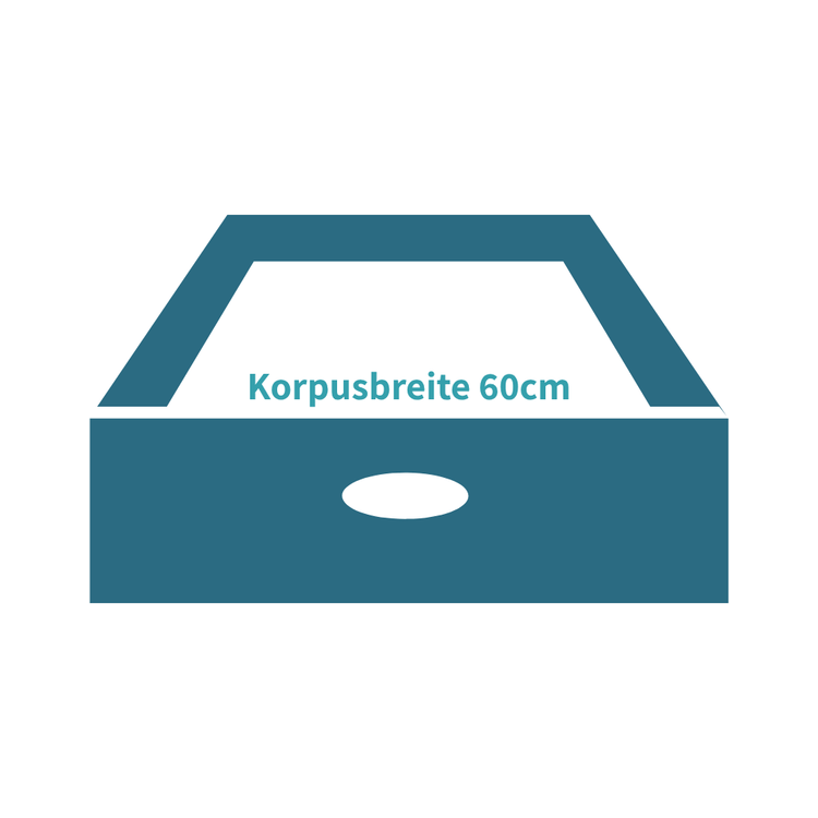 Grafik einer Schublade mit Hinweis: Korpusbreite 60cm