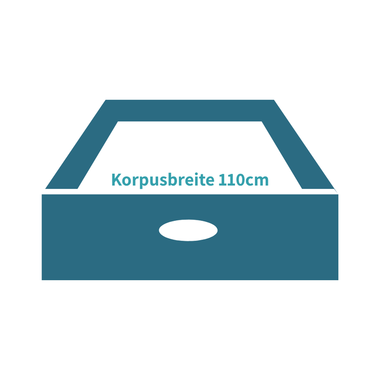 Grafik einer Schublade mit Hinweis: Korpusbreite 110cm